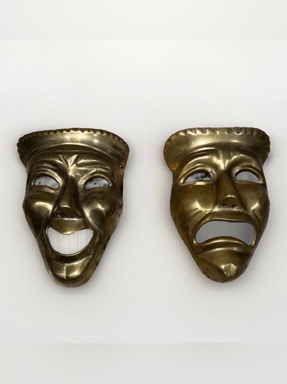 Vintage Solid Brass Comedy & Tragedy Theater Masks Set